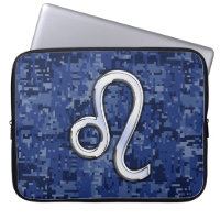 Leo Zodiac Symbol on Navy Blue Digital Camouflage