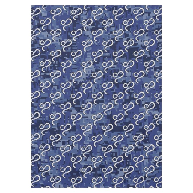 Leo Zodiac Symbol on Navy Blue Digital Camouflage Tablecloth (Front)