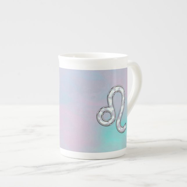 Leo Zodiac Symbol on Pastels Nacre Style Print Bone China Mug (Front Right)