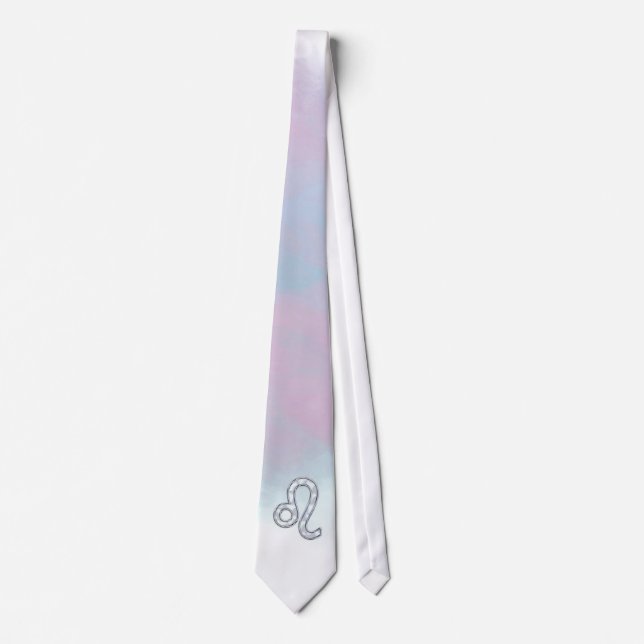 Leo Zodiac Symbol on Pastels Nacre Style Print Tie (Front)