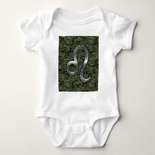 Leo Zodiac Symbol on Woodland Digital Camo Baby Bodysuit