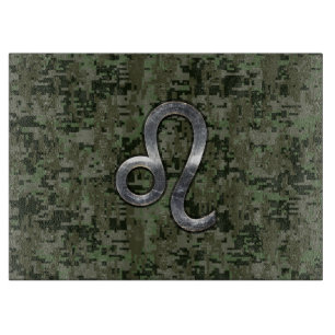 Leo Zodiac Symbol on Woodland Digital Camo Cutting Board