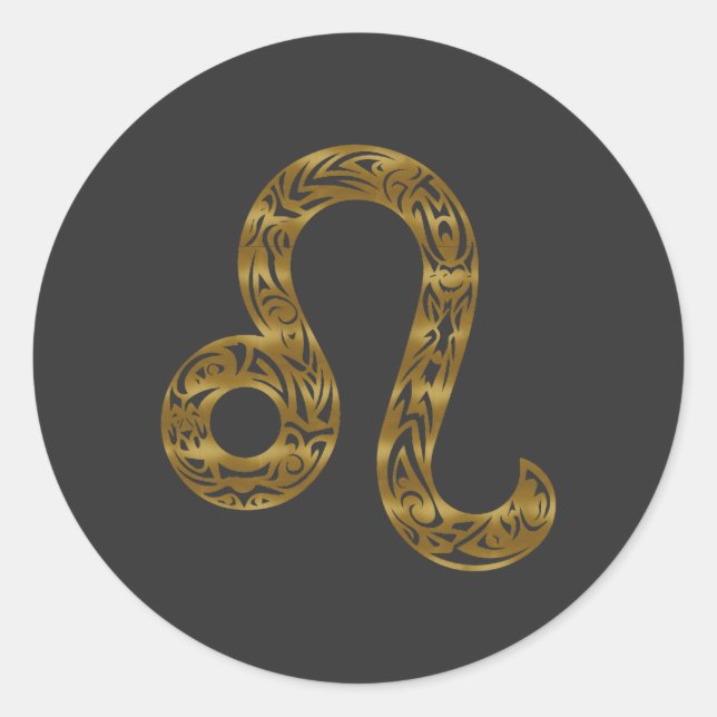 Leo Zodiac - Tribal Gold Classic Round Sticker (Front)