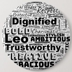 Leo Zodiac Word Cloud Inspiration 6 Inch Round Button