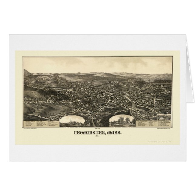 Leominster, carte panoramique de mA - 1886 (Devant horizontal)