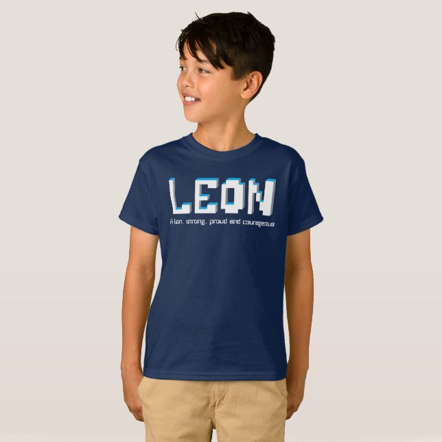 Leon boys name and meaning pixels text T-Shirt (Front Full)