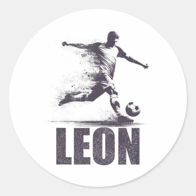 Leon Soccer Boys Personalized First Name Leon  Classic Round Sticker (Front)