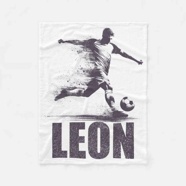 Leon Soccer Boys Personalized First Name Leon  Fleece Blanket (Front)