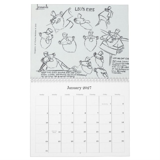 Leonardo 2010 model sheet calendar (Jan 2027)