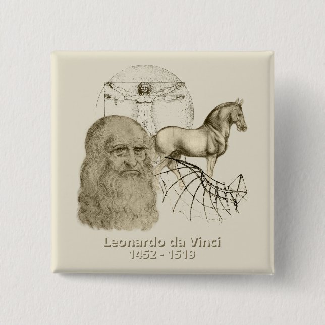 Leonardo da Vinci 2 Inch Square Button (Front)
