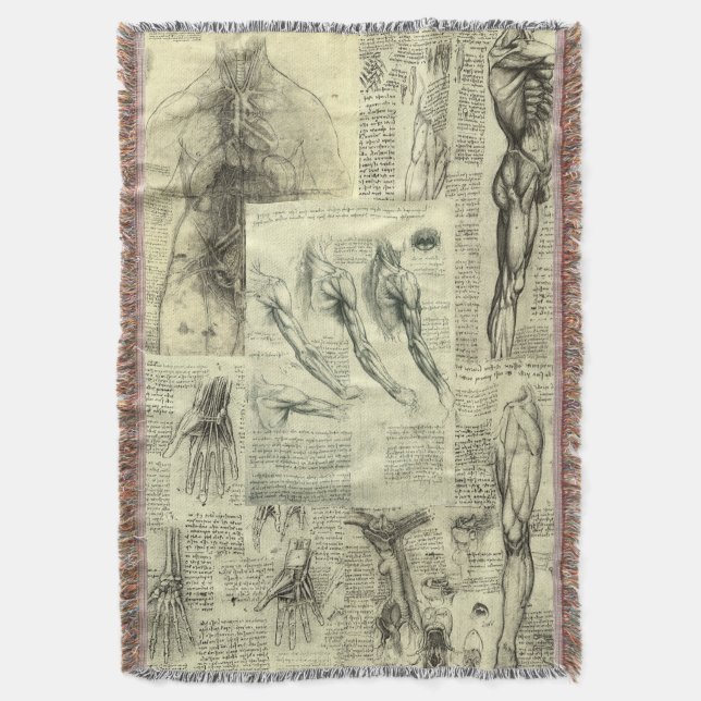 Leonardo da Vinci Human Anatomy Sketches Throw Blanket (Front Vertical)