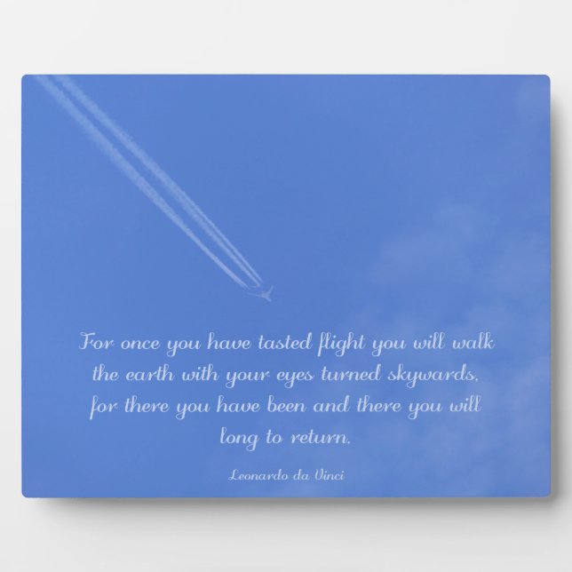 Leonardo Da Vinci inspirational flight quote Plaque (Front)
