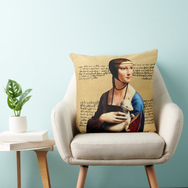Leonardo da Vinci Lady with Ermine Throw Pillow (Chair)