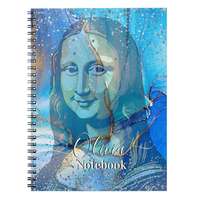 Leonardo Da Vinci Marble Blue Gradient Mona Lisa  Notebook (Front)