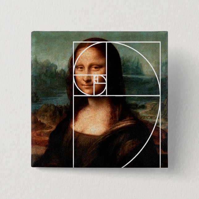 Leonardo da Vinci Mona Lisa Fibonacci Sequence 2 Inch Square Button (Front)