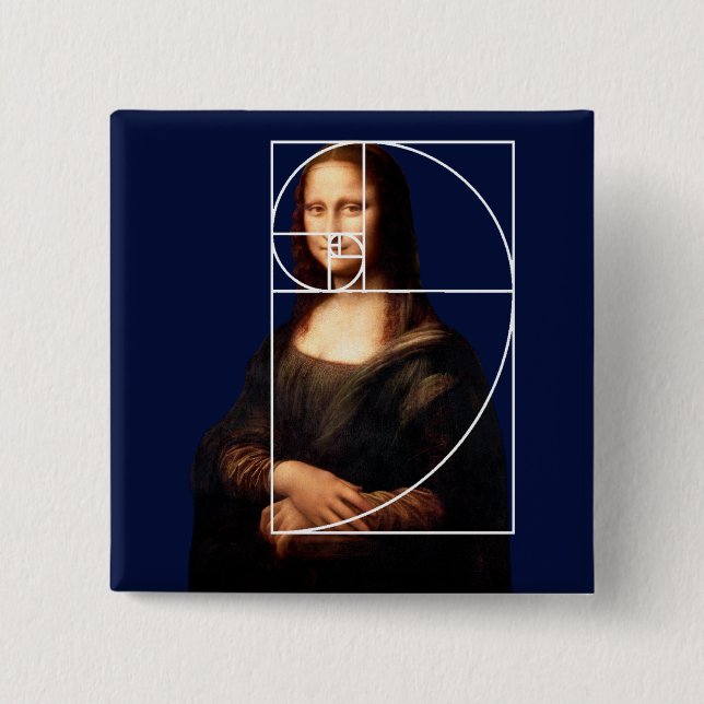 Leonardo da Vinci Mona Lisa Fibonacci Sequence 2 Inch Square Button (Front)