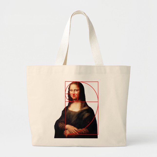 Leonardo da Vinci Mona Lisa Fibonacci Sequence Large Tote Bag (Front)
