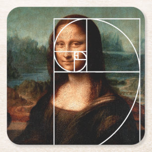 Leonardo da Vinci Mona Lisa Fibonacci Sequence Square Paper Coaster