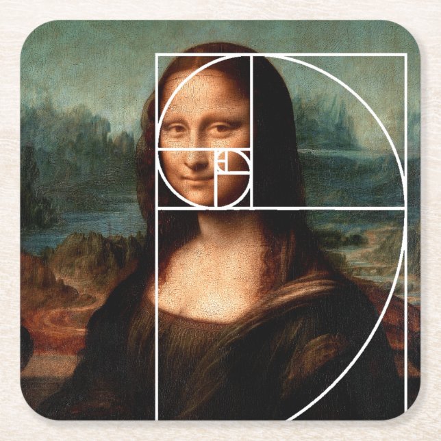 Leonardo da Vinci Mona Lisa Fibonacci Sequence Square Paper Coaster (Front)