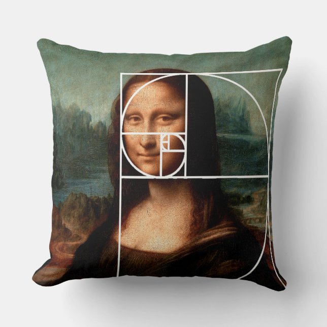 Leonardo da Vinci Mona Lisa Fibonacci Sequence Throw Pillow (Front)