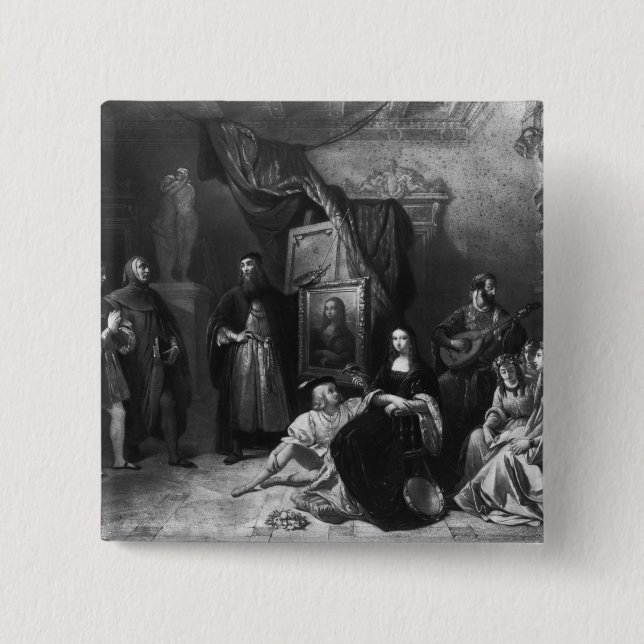 Leonardo da Vinci  painting the Gioconda 2 Inch Square Button (Front)