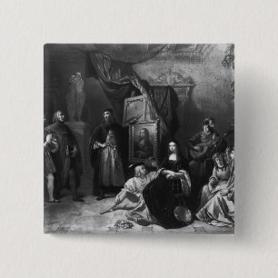Leonardo da Vinci painting the Gioconda 2 Inch Square Button