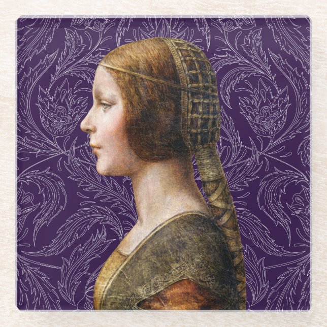 Leonardo da Vinci Portrait La Bella Principessa Glass Coaster (Front)