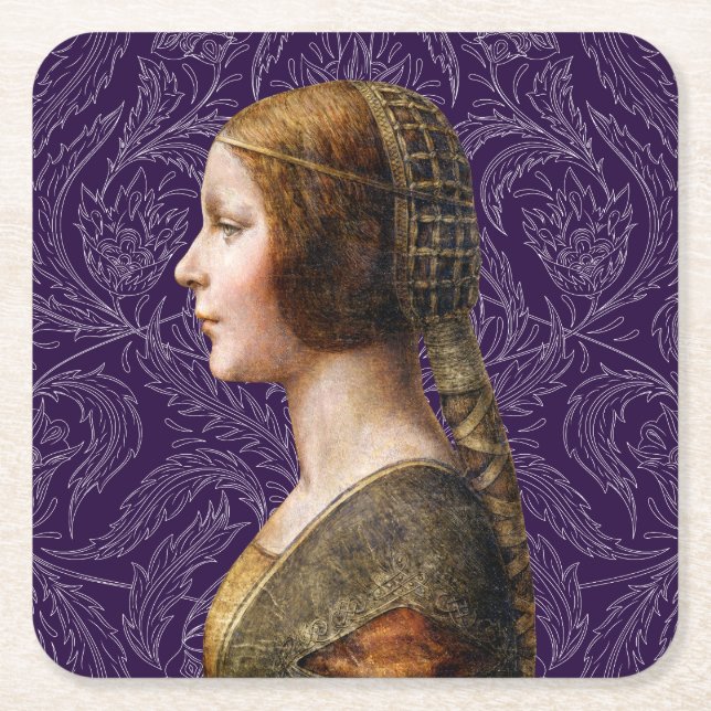 Leonardo da Vinci Portrait La Bella Principessa Square Paper Coaster (Front)