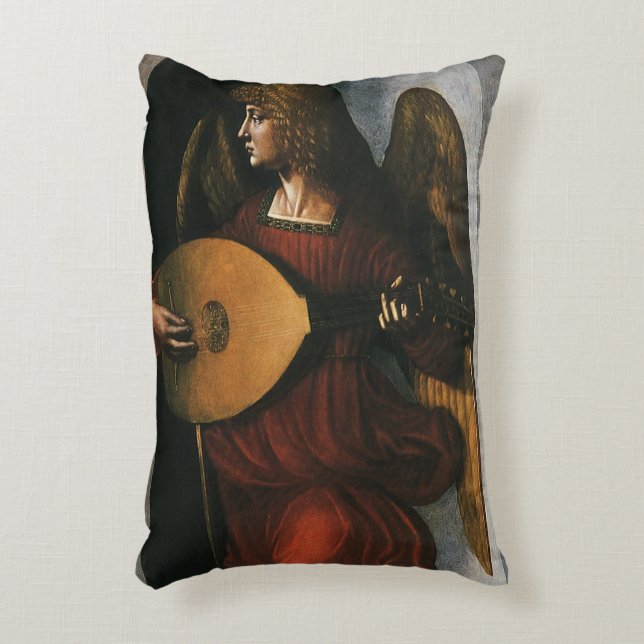 Leonardo da Vinci"s An Angel in Red with a Lute Accent Pillow (Front(Vertical))