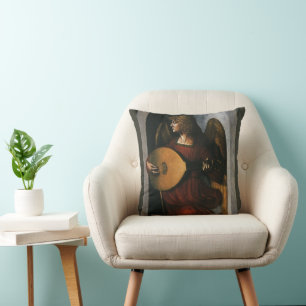 Leonardo da Vinci"s An Angel in Red with a Lute Throw Pillow