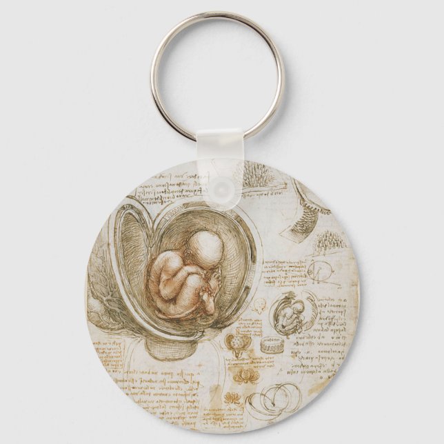Leonardo da Vinci Studies of the Fetus in the Womb Keychain (Front)