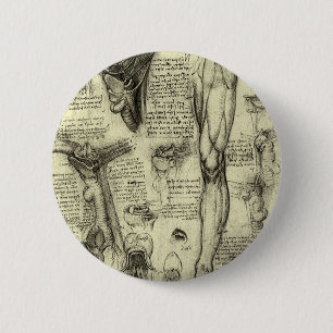 Leonardo da Vinci Vintage Human Anatomy Larynx Leg 2 Inch Round Button