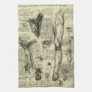 Leonardo da Vinci Vintage Human Anatomy Larynx Leg Kitchen Towel