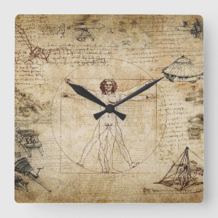 leonardo Da Vinci Vitruvian Man Square Wall Clock