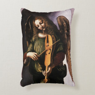 Leonardo da Vinci's Angel in Green with a Vielle Accent Pillow