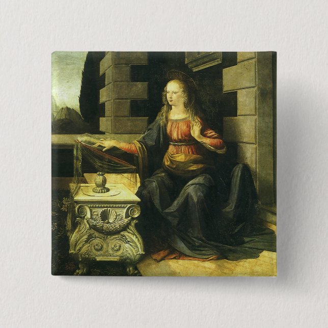 Leonardo da Vinci's Annunciation of the Lord 2 Inch Square Button (Front)