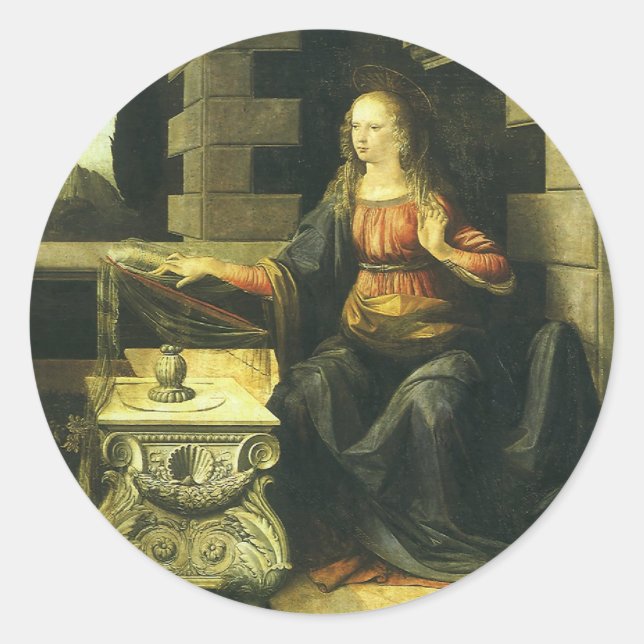Leonardo da Vinci's Annunciation of the Lord Classic Round Sticker (Front)