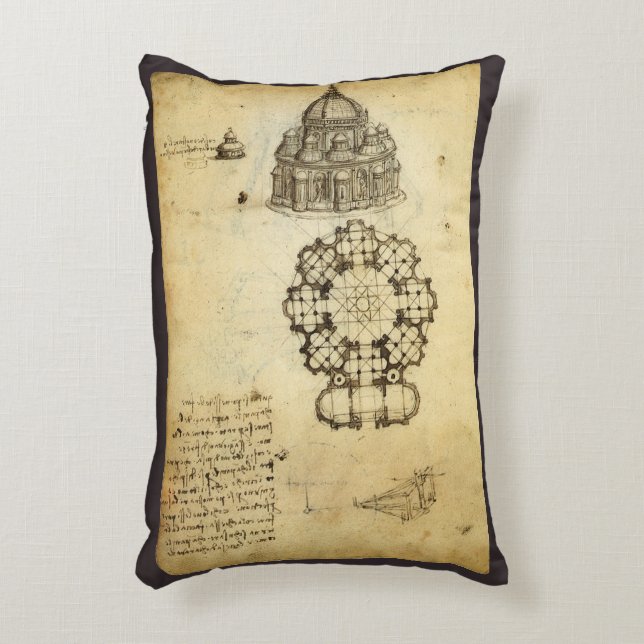 Leonardo da Vinci's Architectural Cathedral Study Accent Pillow (Front(Vertical))