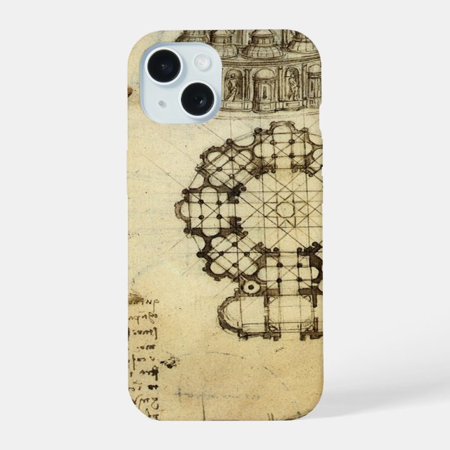 Leonardo da Vinci's Architectural Cathedral Study iPhone 15 Case (Back)