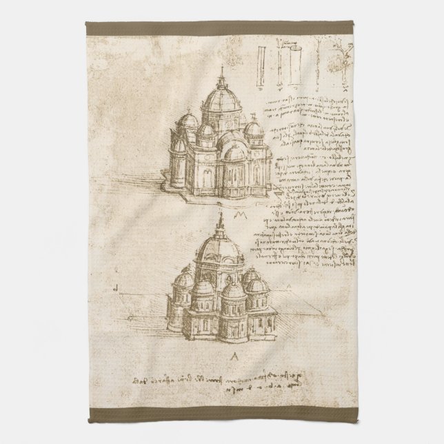 Leonardo da Vinci's Architectural Cathedral Study Kitchen Towel (Vertical)