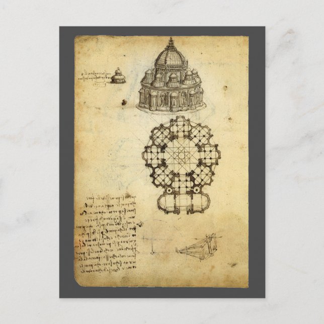 Leonardo da Vinci's Architectural Cathedral Study Postcard (Front)