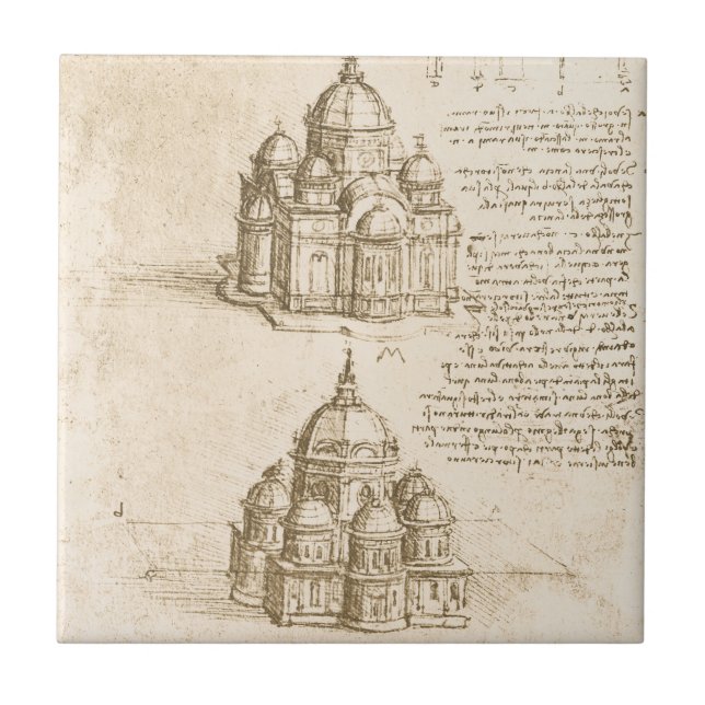 Leonardo da Vinci's Architectural Cathedral Study Tile (Front)