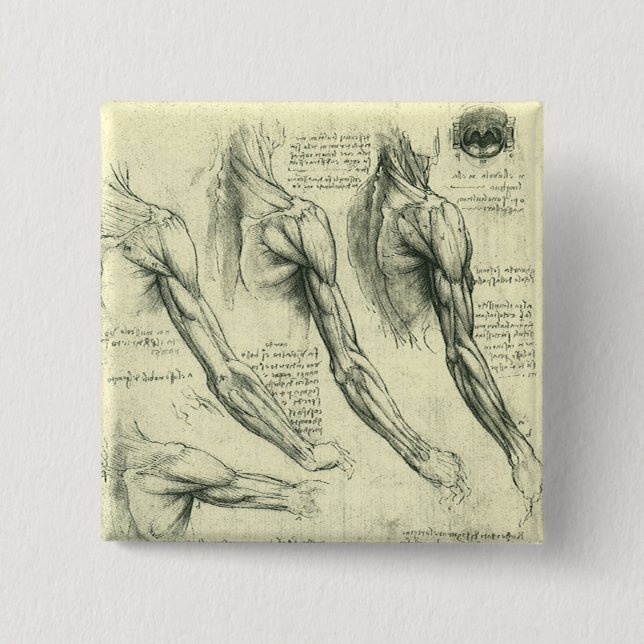 Leonardo da Vinci's Arm and Shoulder Anatomy 2 Inch Square Button (Front)