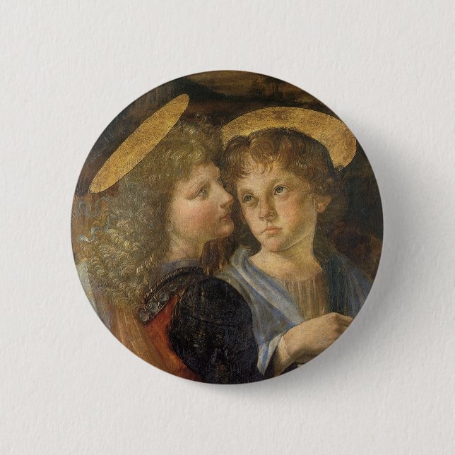 Leonardo da Vinci's Baptism of Christ Angels 2 Inch Round Button (Front)