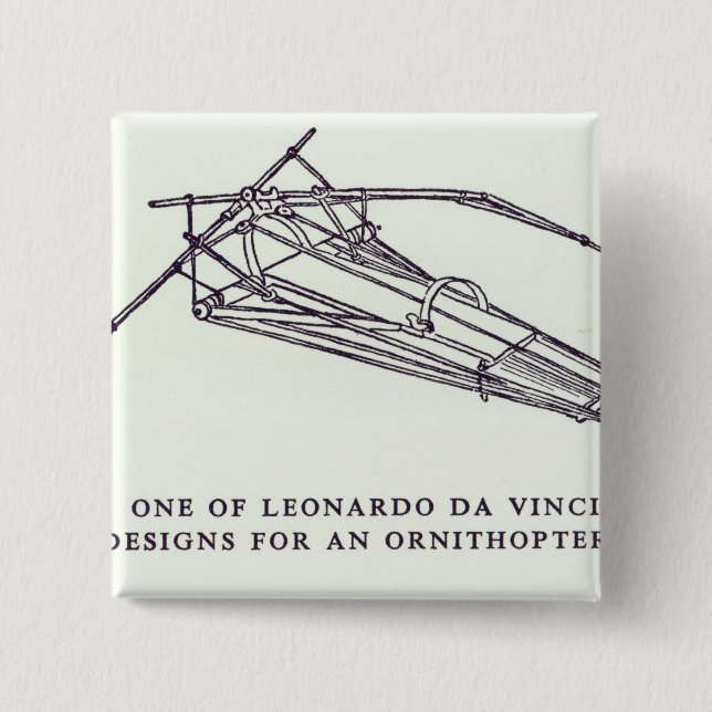 Leonardo da Vinci's designs for an Ornithopter 2 Inch Square Button (Front)