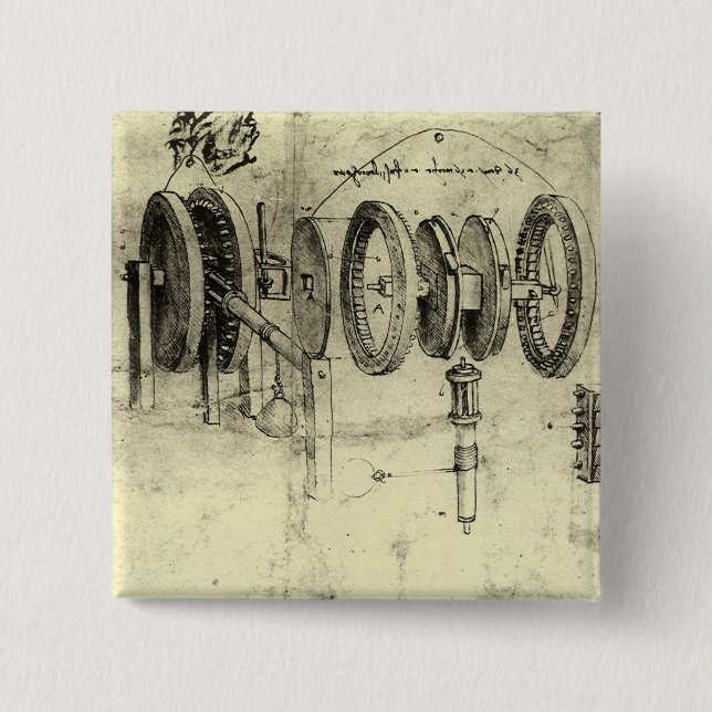 Leonardo da Vinci's Engineering Sketch of a Wheel 2 Inch Square Button (Front)
