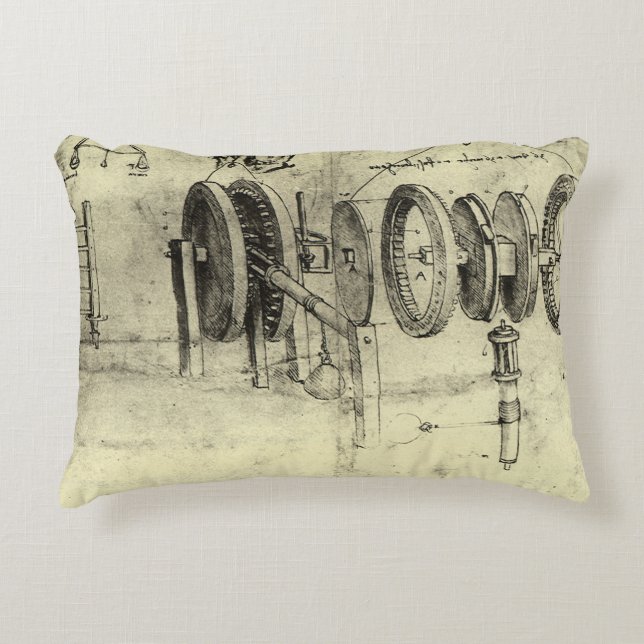 Leonardo da Vinci's Engineering Sketch of a Wheel Accent Pillow (Front)