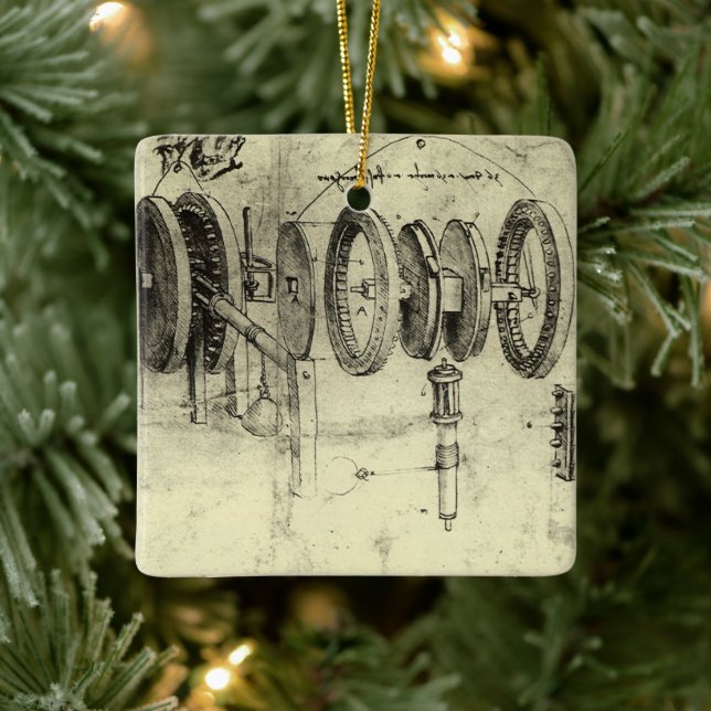 Leonardo da Vinci's Engineering Sketch of a Wheel Ceramic Ornament (Tree)