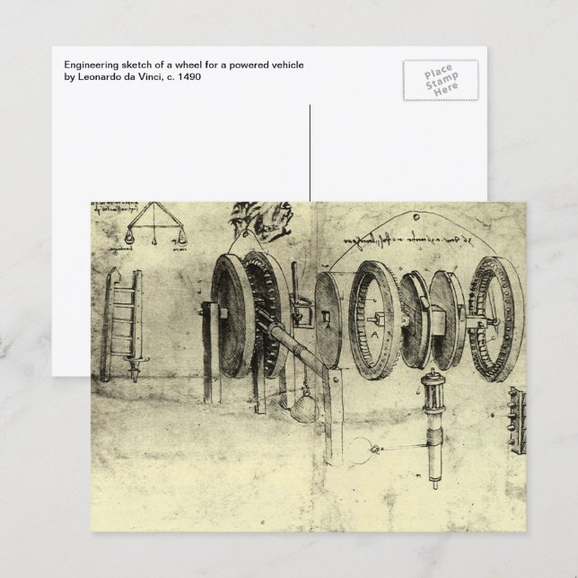 Leonardo da Vinci's Engineering Sketch of a Wheel Postcard (Front/Back)