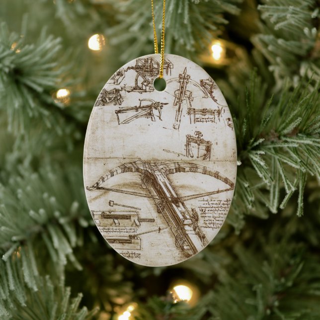 Leonardo da Vinci's Giant Crossbow Weapon Sketch Ceramic Ornament (Tree)